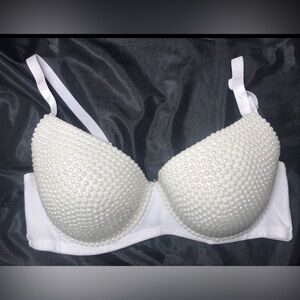 Pearl Embellished White Bra, Beaded Mermaid / Burlesque Costume Bra Top 40c